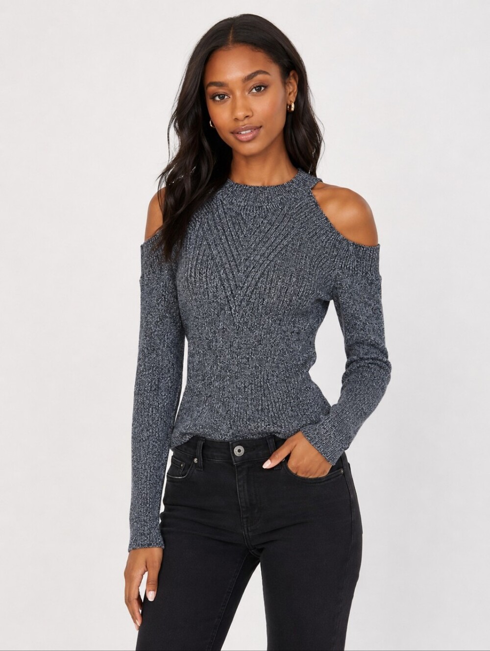 INC International Concepts Size XL Gray Metallic Cold-Shoulder Knit Sweater‎